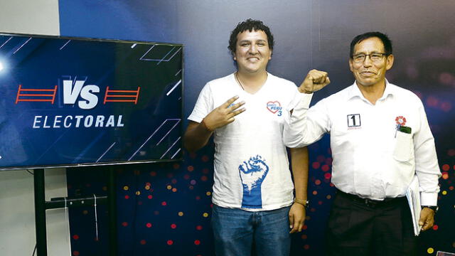 "en el ring". Pareja de Somos Perú y Mujica del Frente Amplio participaron en el Versus Electoral.