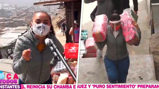 Los cantantes de cumbia llegaron a Canto grande con un camión de víveres. Foto: captura América TV