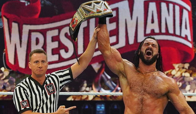 Drew McIntyre venció a Brock Lesnar en WWE Wrestlemania 36. Foto: WWE