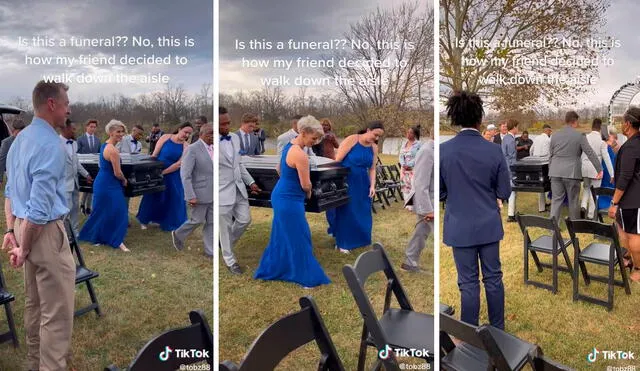 Al principio, todos los presentes estuvieron confundidos y pensaron que habían asistido a un funeral en vez de una boda. Foto: composición LR/TikTok/@tobz88