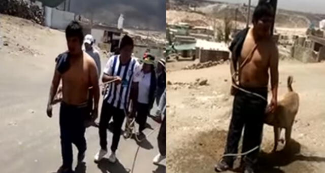 Arequipa: Vecinos desnudan, amarran a un poste y azotan a delincuente [VIDEO]