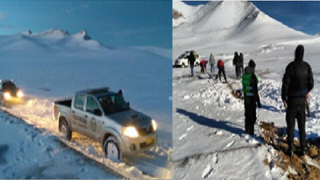 Moquegua: Policía rescata a siete viajeros atrapados en nevada