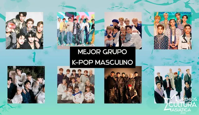 Todos los nominados al mejor grupo K-pop masculino de los PCA 2020. Foto: composición La República
