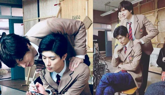 Yu Shirota y Haruma Miura en el set del jdrama Otona Koukou (TV Asahi, 2017) . Crédito: Instagram