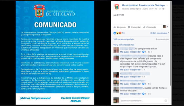 Municipio de Chiclayo alerta robos por emergencia sanitaria