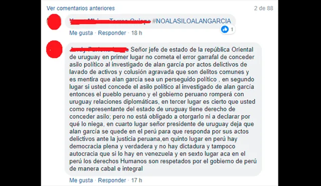 Facebook: peruanos llenan de comentarios la página del gobierno de Uruguay contra asilo a Alan García [FOTOS] 