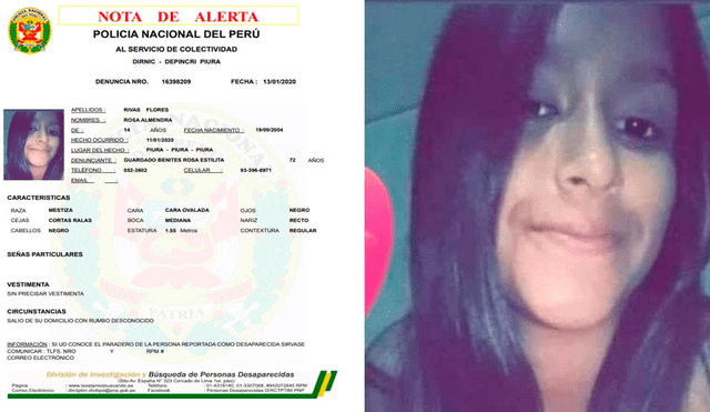 Rosa Almendra Rivas Flores (15) se encuentra desaparecida desde el 11 de enero.