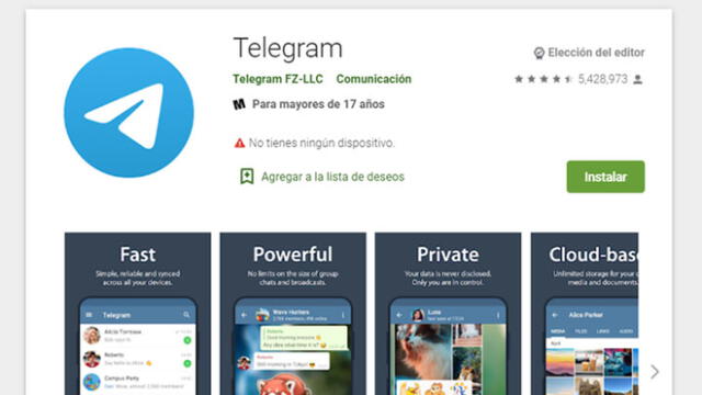 Descarga Telegram en Google Play o la App Store.