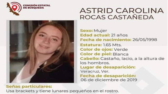 Astrid Carolina Rocas Castañeda joven desaparecida en Veracruz, Mexico.