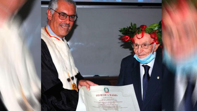 El anciano recibió las felicitaciones de la Universidad de Palermo. (Foto: Twitter)