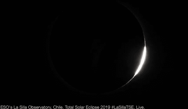Después de cubrir el disco solar, la Luna empieza a retirarse. Foto: Captura ESO