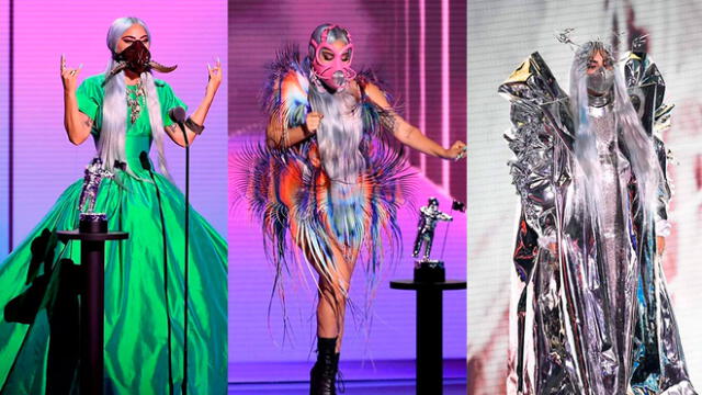 Lady Gaga brilló con sus relucientes trajes ’futuristas’ en cada aparición de lo los MTV VMAs 2020. Foto: captura Twitter