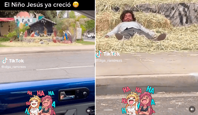 Miles de personas se quedaron sorprendidas al encontrar al hombre durmiendo en el pesebre. Foto: composición de LR/ captura de TikTok/@Olga_ramirezs