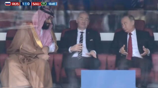 Mira el gesto de Putin al príncipe saudí tras el primer gol de Rusia