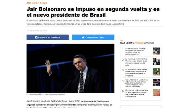 Así informó la prensa internacional sobre el triunfo de Jair Bolsonaro en Brasil