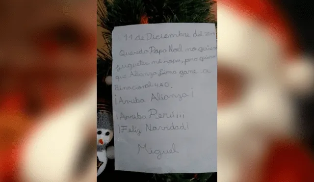 Facebook viral: niño peruano escribe carta a papá Noel para que Alianza Lima sea campeón y gane al Binacional