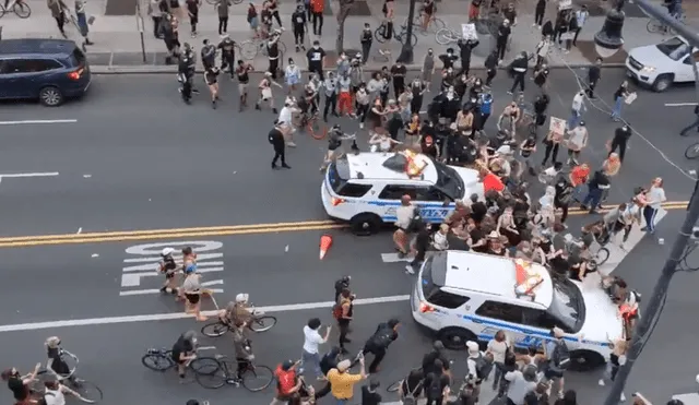Manifestantes son arrollados por dos vehículos de la policía de Nueva York. | Foto: Twitter / @pgarapon