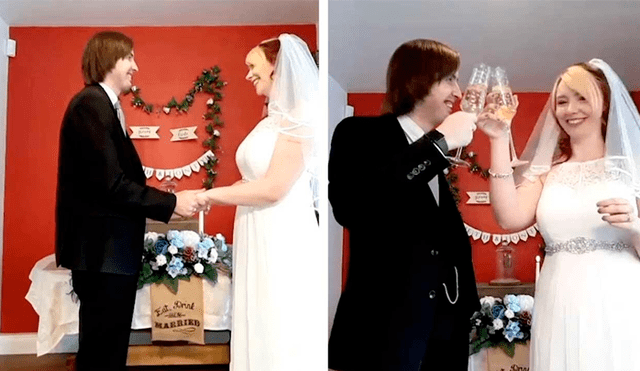 Desliza las imágenes hacia la izquierda para apreciar el momento especial de una pareja al celebrar su boda virtual.