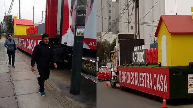 Elecciones 2018: vehículo con propaganda invade vereda de Surco