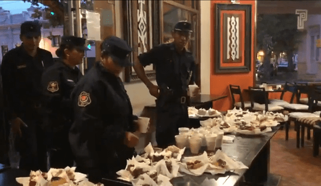 El local brinda desayunos gratuitos a los efectivos policiales por su labor durante la cuarentena por el COVID-19. Foto: Captura