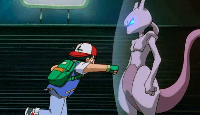 Ash enfrentándose a Mewtwo en la película de Pokémon.