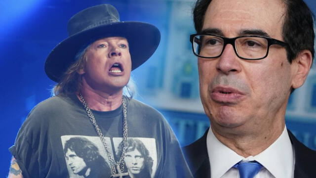 El vocalista de la mítica banda Guns N’ Roses insultó a Steve Mnuchin, secretario del tesoro público, en Twitter. (Foto: Composición / AFP)