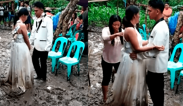 Vía Facebook: tifón arruina la boda de unos jóvenes y ellos continúan con la ceremonia conmoviendo a todos