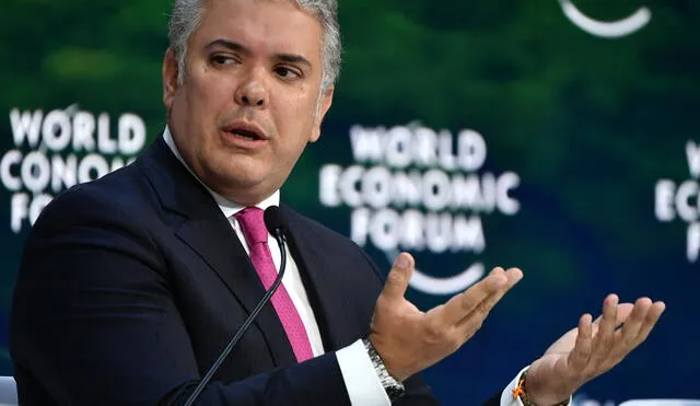 Colombian President Ivan Duque, speaks at the Securing a Sustainable Future for the Amazon, during the World Economic Forum in Davos, Switzerland, on January 22, 2020. (Photo by Fabrice COFFRINI / AFP)