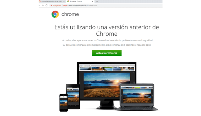 Sitio web fraudulento que se hace pasar por una página de actualizaciones oficial de Google Chrome. | Fuente: Proofpoint.