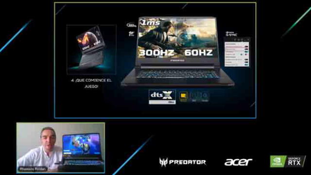 La pantalla de la Predator Triton 500 con GeForce RTX 2070 Super llega con una tasa de refresco de 300Hz. (Fotos: Acer).