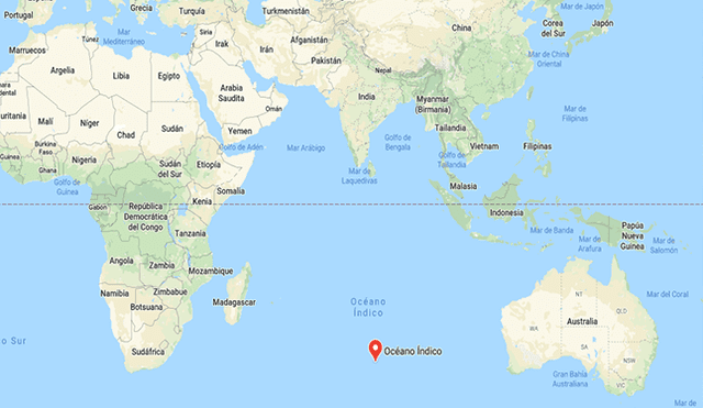 Un sismo de 6,1 al sur del océano índico se registró a las 6:57 (GMT) este domingo. (Captura de pantalla: Google maps)