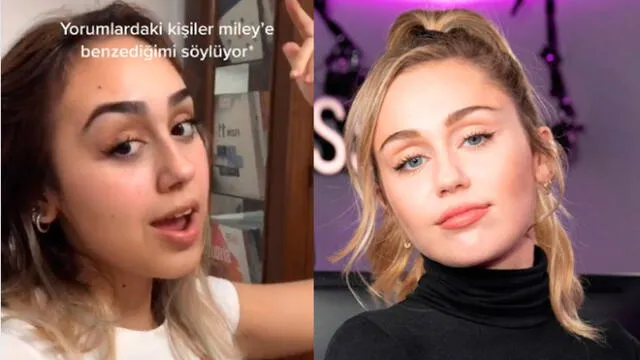 Desliza las imágenes para ver el parecido físico que tiene esta joven turca con la cantante y actriz Miley Cyrus. Foto: @justdoa/TikTok