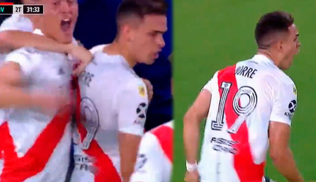 Rafa Borré anotó el segundo tanto de cabeza para River Plate. Foto: captura/Espn