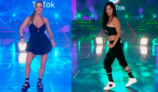 Rosángela Espinoza sorprendió al jurado de Guerra de tiktokers con su paso lunar al bailar “Girl like me”, de Shakira y los Black Eyed Peas. Foto: captura América TV