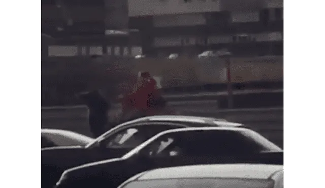 Mujer es captada galopando un camello para evitar el tráfico [VIDEO]