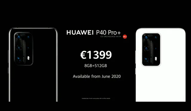 El Huawei P40 Pro+ de 8 GB RAM + 512 GB ROM estará disponible por 1399 euros (aprox. 1,538 dólares).
