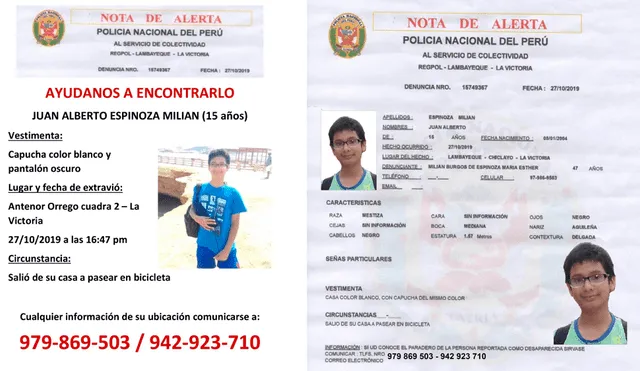 Menor desaparecido en Chiclayo.