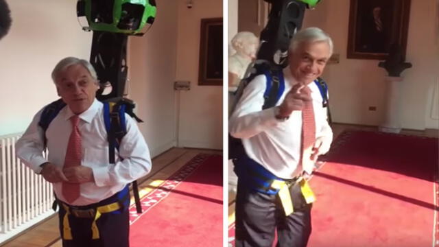 Sebastián Piñera se atrevió usar la mochila de Google Street View [VIDEO]