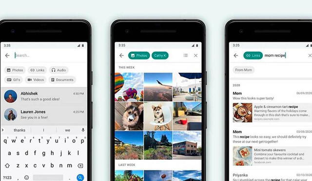 WhatsApp estrena nuevo panel en su versión para Android que permite filtrar las búsqueda por tipo de archivo y emisor. Foto: Computer Hoy