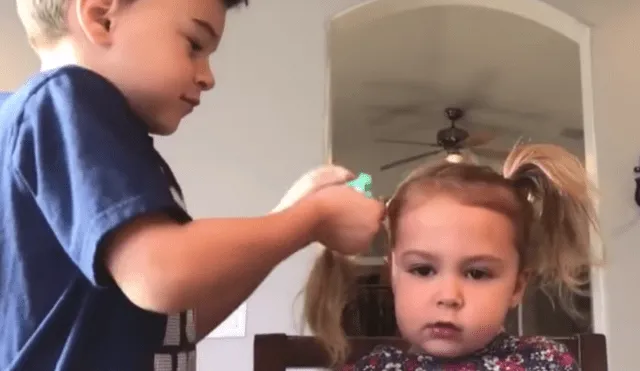Facebook: niño se vuelve viral por “extraño peinado” que le hace a su hermanita [VIDEO]