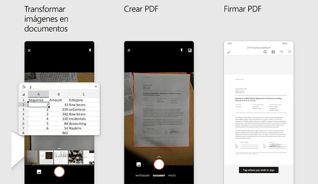 Desde la app podrás transformar imágenes en documentos o tablas de Excel, así como firmar PDF.