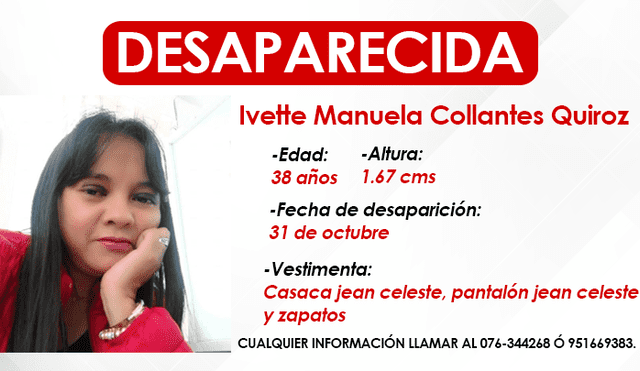 Buscan a mujer de 38 años que desapareció el 31 de octubre. Créditos: La República.