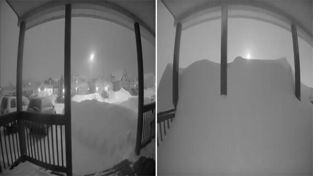 Cámara de seguridad revela cómo quedó una casa después de una fuerte nevada [VIDEO]