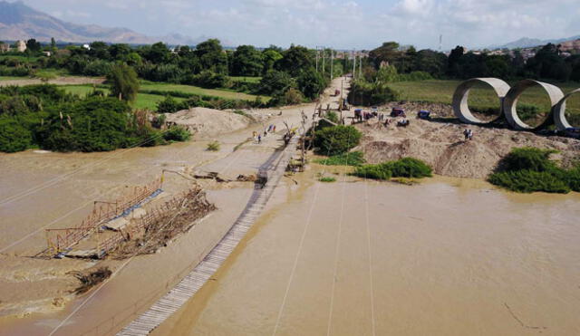 Lambayeque: Puente colgante y baden colapsan tras aumento de caudal del río Zaña| VIDEO