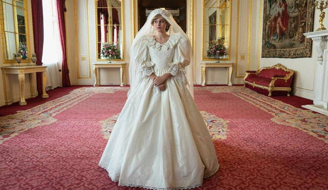 Diana de Gales con su vestido de novia en la serie de Netflix. Foto: instagram
