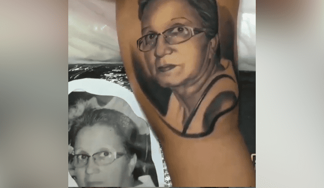 Desliza hacia la izquierda para ver el resultado del tatuaje con el rostro de la madre de un amantes de los tattos. Video se hizo viral en Facebook.