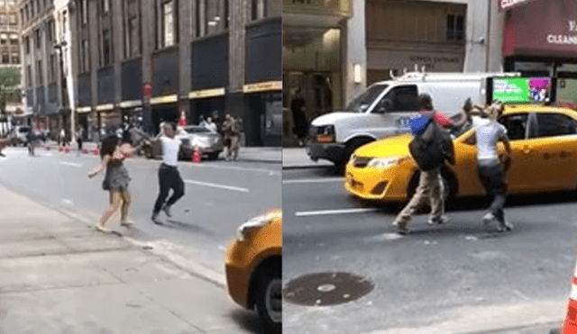 Taxista protagoniza feroz pelea y termina chocando un auto [VIDEO]