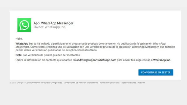 Solo debes descargar la beta de WhatsApp.