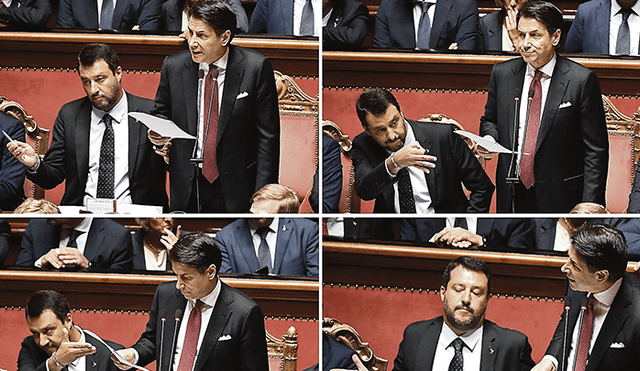 Debate. Giuseppe Conte renunció mientras denunciaba a su exaliado y miembro de su gabinete ministerial (izquierda).