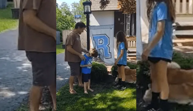 Video es viral en TikTok. El can protagonizó un hilarante episodio tras entrar en escena mientras el hombre posaba junto a sus dos pequeños hijos. Fotocaptura: YouTube